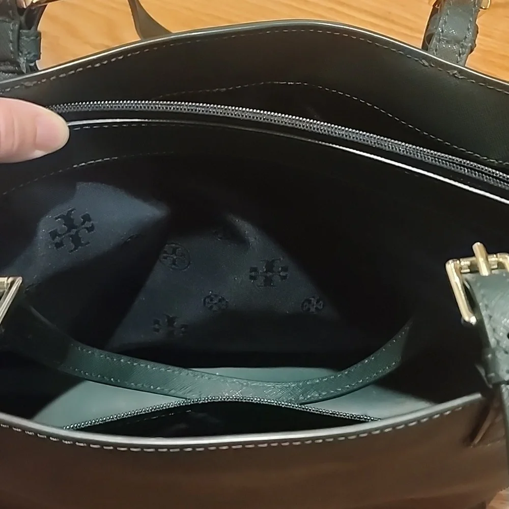 Tory Burch Dark Green Leather Tote